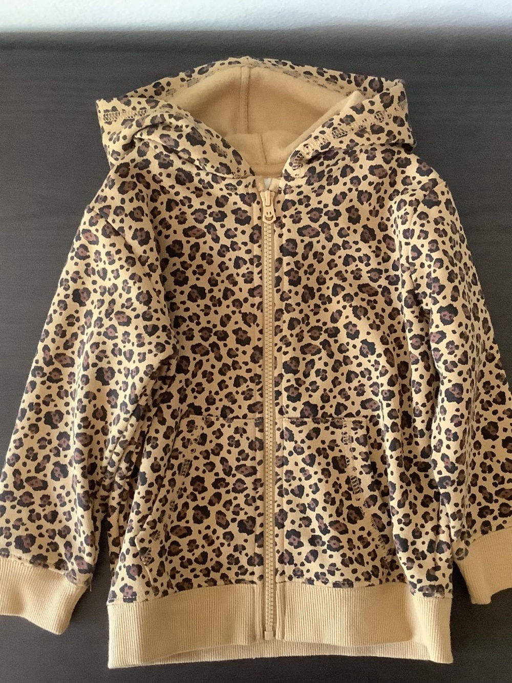 Cotton On: Girls Cheetah Zip Up Hooded Jacket Kids Brown Fleece Size 3T